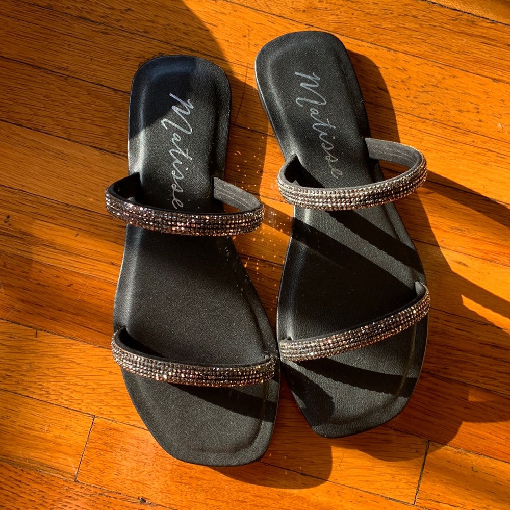 Matisse Proposal Crystal Two Strap Leather Sandals Sz 6